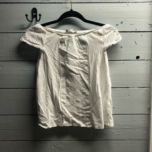 Loft Womens Off the Shoulder Lace Accented Blouse XXSmall Petite White